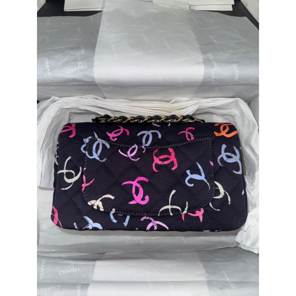 Chanel 24S Navy Blue Printed Logo Mini Flap Rectangle CC Shoulder Crossbody Bag - Picture 10 of 16